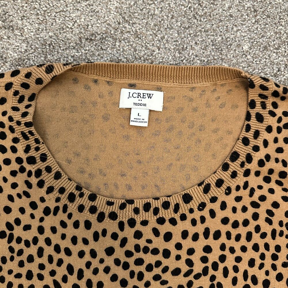 J.Crew Teddie Sweater Large Leopard Cheetah Cotton Knit Top Preppy Classic Chic - Picture 4 of 10